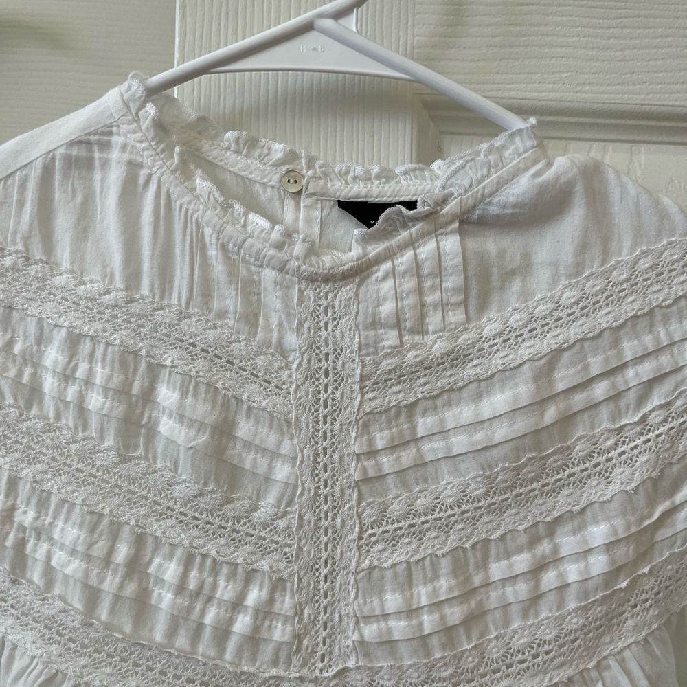🤍 Zara White Eyelet Lace Ruffle Sleeve Boho Blouse Sz M EUC - Picture 3 of 6